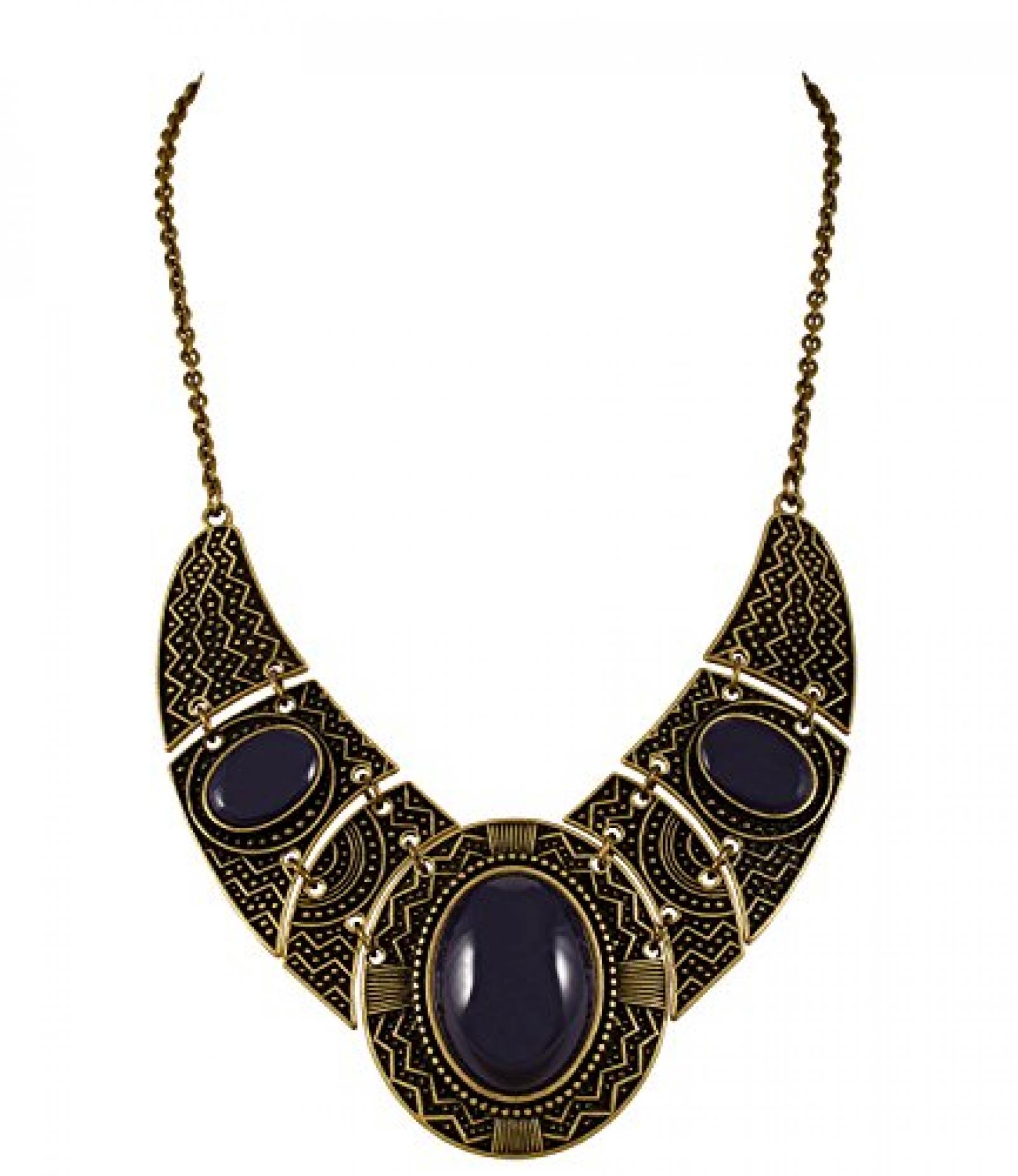 SIX "Ikat Blue" goldene Ethno Statement Kette mit dunkelblauen Steinen (390-564) 